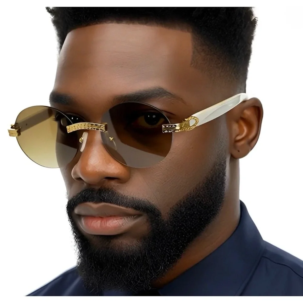 Rimless Sunglasses Oval Lens 80's 90's Retro Fashion Shades‎ Style Street Wear
